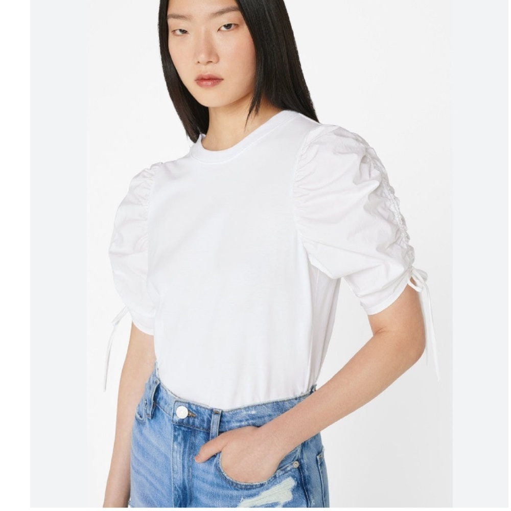 FRAME Blanc Ruched Tie Sleeve Tee